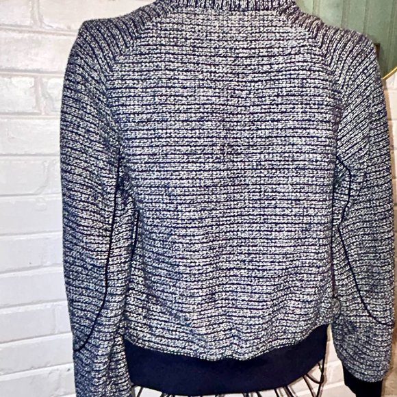 **FINAL PRICE-Navy Blue and White Bomber Jacket, Tweed Pattern, LARGE - Picture 2 of 4